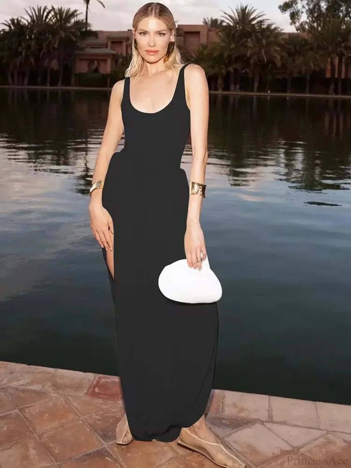 Black High Slit Maxi Vacation Dress