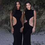 Black Hollow Out Long Women Sleeveless Bodycon Maxi Evening Slim Clubwear Cut Dress