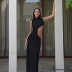 Black Hollow Out Long Women Sleeveless Bodycon Maxi Evening Slim Clubwear Cut Dress