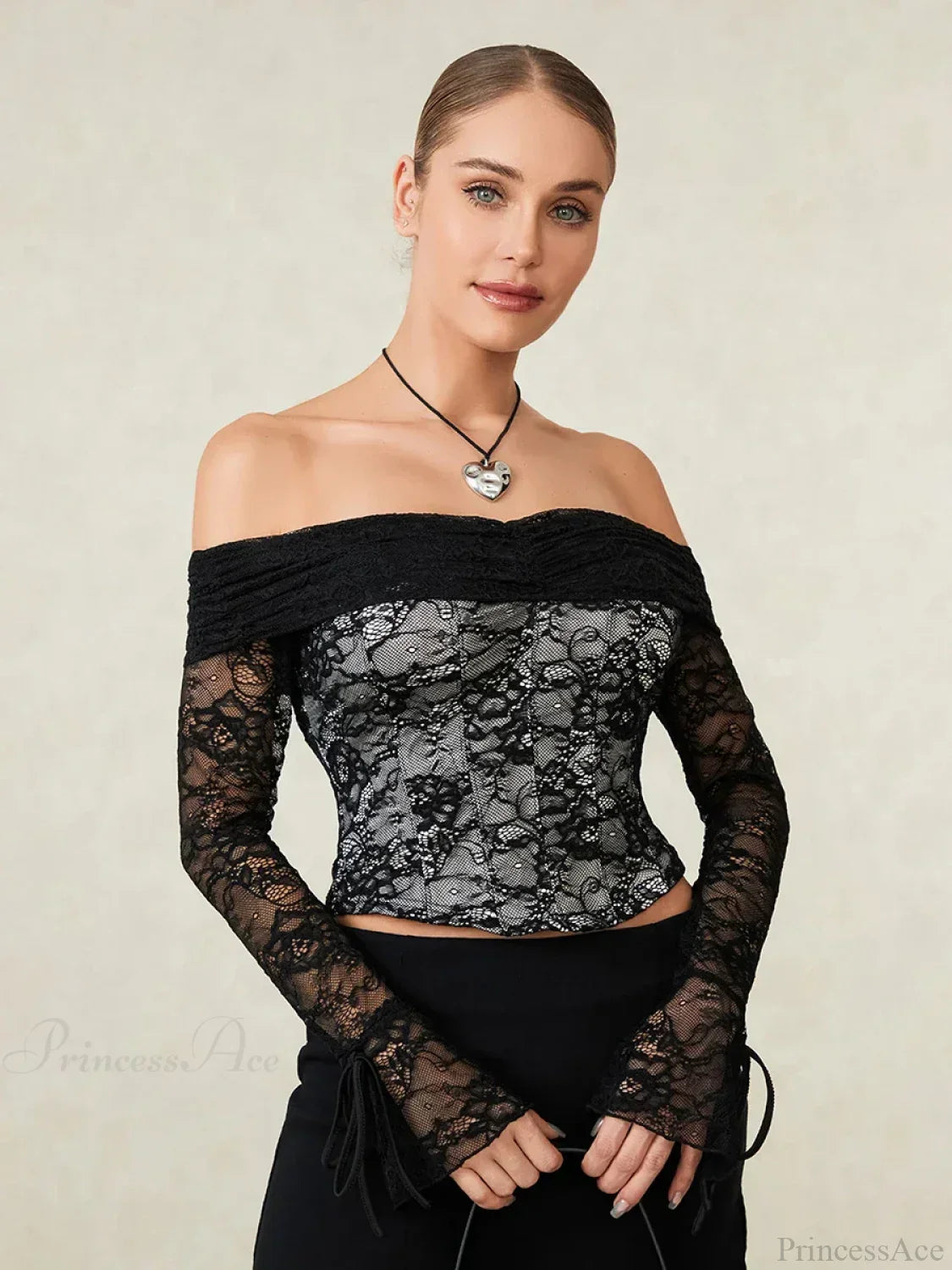 Black Lace Floral Sheer Off-Shoulder Slim Corset Top