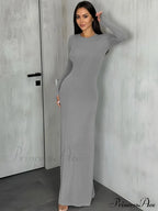 Black Maxi Dress With Long Sleeves And Sleek Silhouette