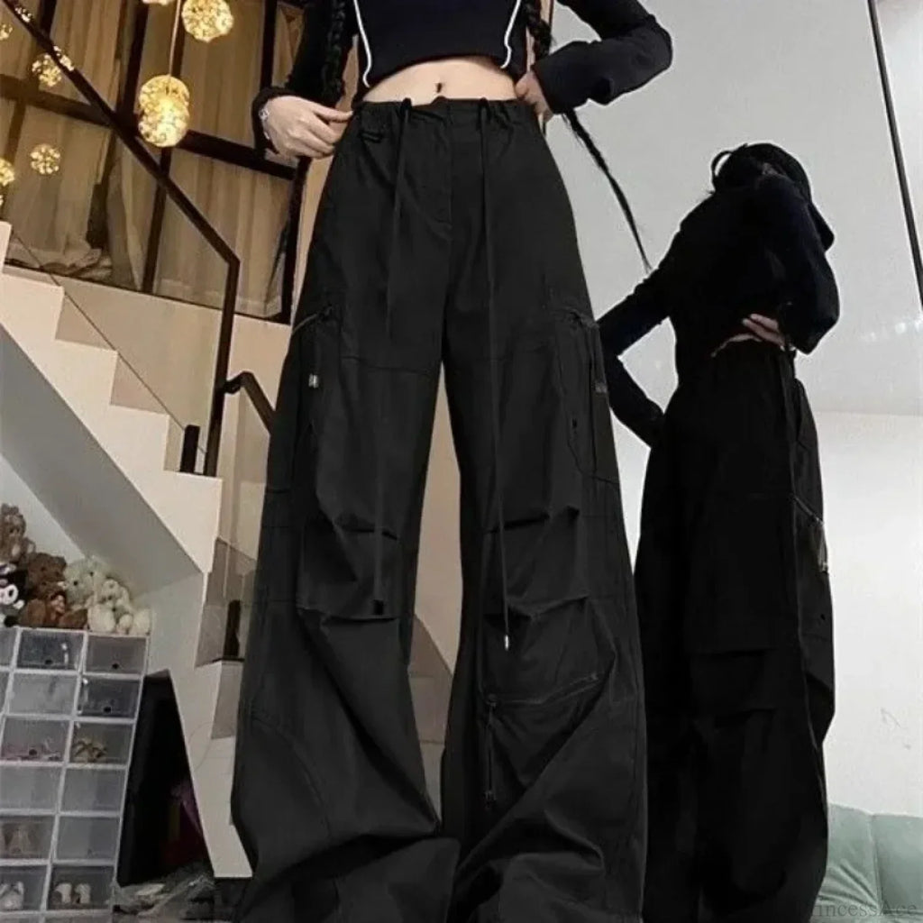 Black Parachute Cargo Pants Y2K