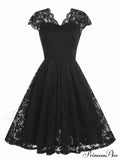 Black V Neck Cap Sleeve A Line Dress For Parties