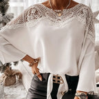 Blouse Embroidery Vintage Lace Elegant Top Women Crochet Autumn White Blusa 12459
