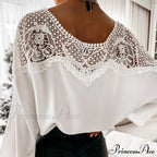 Blouse Embroidery Vintage Lace Elegant Top Women Crochet Autumn White Blusa 12459