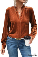 Blouse Frilled Flame Gold Velvet With Collar