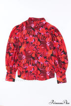 Blouse Lantern Arm Flowered Design In Red