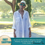 Blouse - Long Cotton Arm Kimono Woman'S Coastal White Casual Cover Up