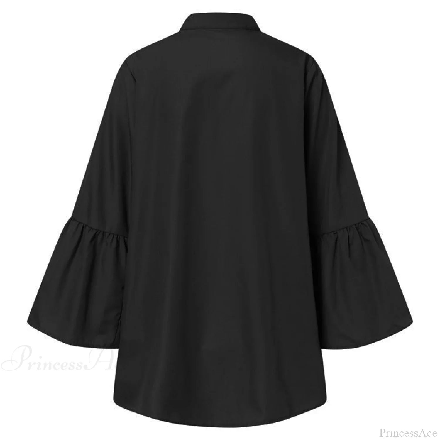 Blouse Office Arm - V Button Flare Up White Neck