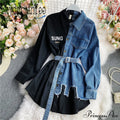 Blouse Patchwork - Plaid Jeans Long With Autumn Arm Elegant Design Slim Dress