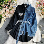 Blouse Patchwork - Plaid Jeans Long With Autumn Arm Elegant Design Slim Dress