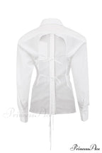 Blouse White Arm Shoulder Long Backless With Up Lace Pads