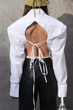 Blouse White Arm Shoulder Long Backless With Up Lace Pads