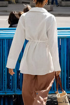 Blouse White Slit With Long Lace Cotton Up Sleeves