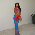 Blue Floral Bikini Three Piece Swimsuit