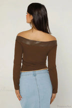 Boat Neck Cutout Fitted Long Sleeve Tee
