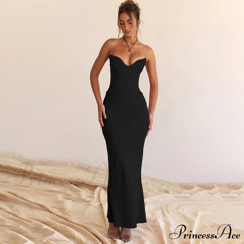 Bodycon - Off-Shoulder Fishbone Party Gown Club For Strapless Elegant Full-Length Women Night