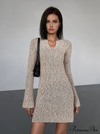 Bodycon V-Neck Long Trendy Sleeve Mini Knit Dress