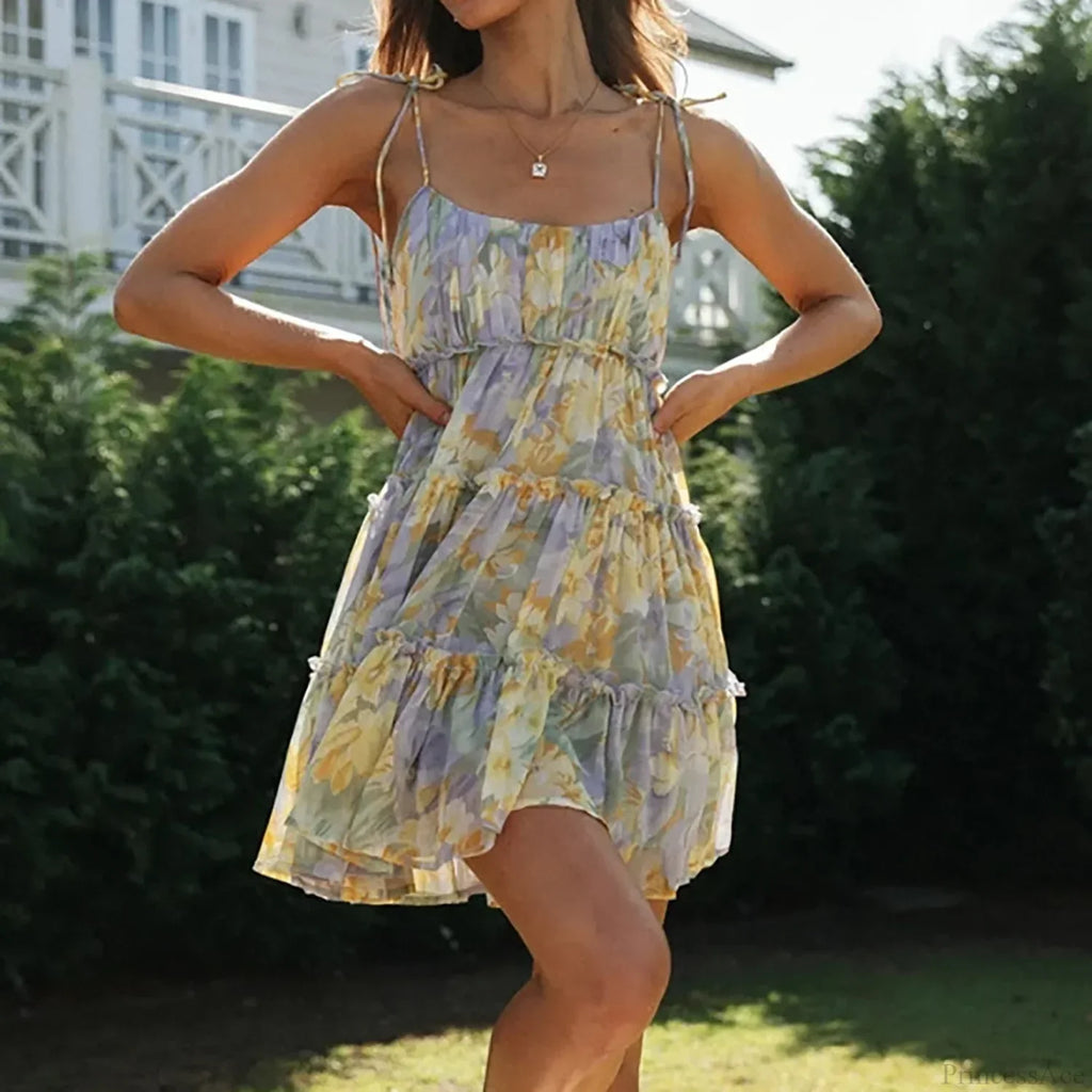 Bohemian Floral Spaghetti Strap Casual Dress