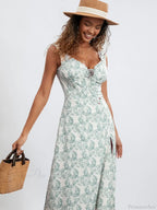 Bohemian Floral Tank Dress Sleeveless Ruffled Tie-Up Sweetheart