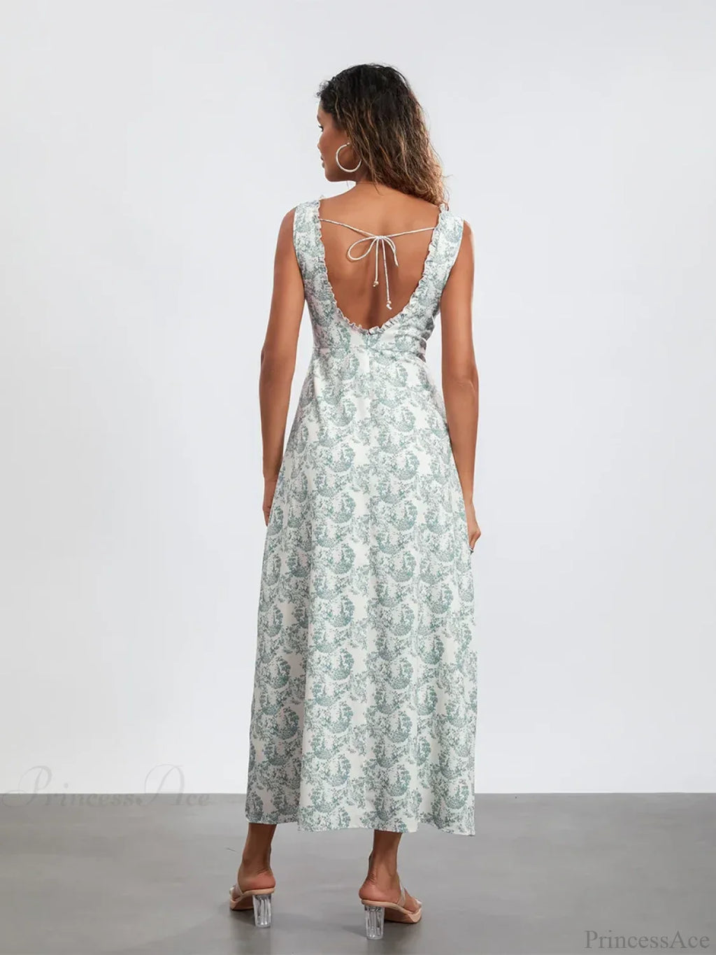 Bohemian Floral Tank Dress Sleeveless Ruffled Tie-Up Sweetheart