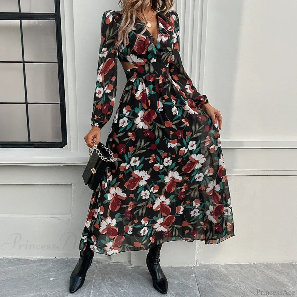 Boho Beach Deep V Neck Maxi Dress