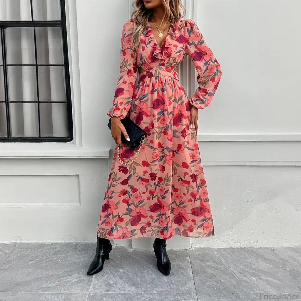 Boho Beach Deep V Neck Maxi Dress
