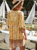 Boho Beach Dress Vintage Printed Mini Casual 3/4 Sleeve Loose Elegant