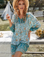Boho Beach Dress Vintage Printed Mini Casual 3/4 Sleeve Loose Elegant
