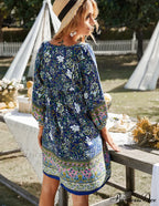 Boho Beach Dress Vintage Printed Mini Casual 3/4 Sleeve Loose Elegant