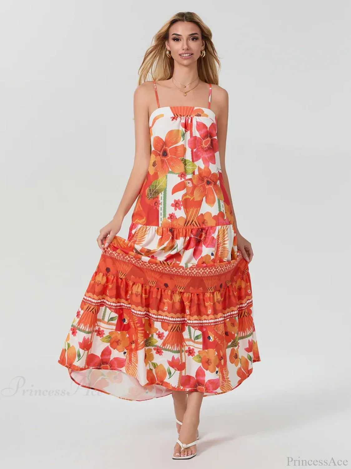 Boho Flowy Leaves Floral Ruched A-Line Dress
