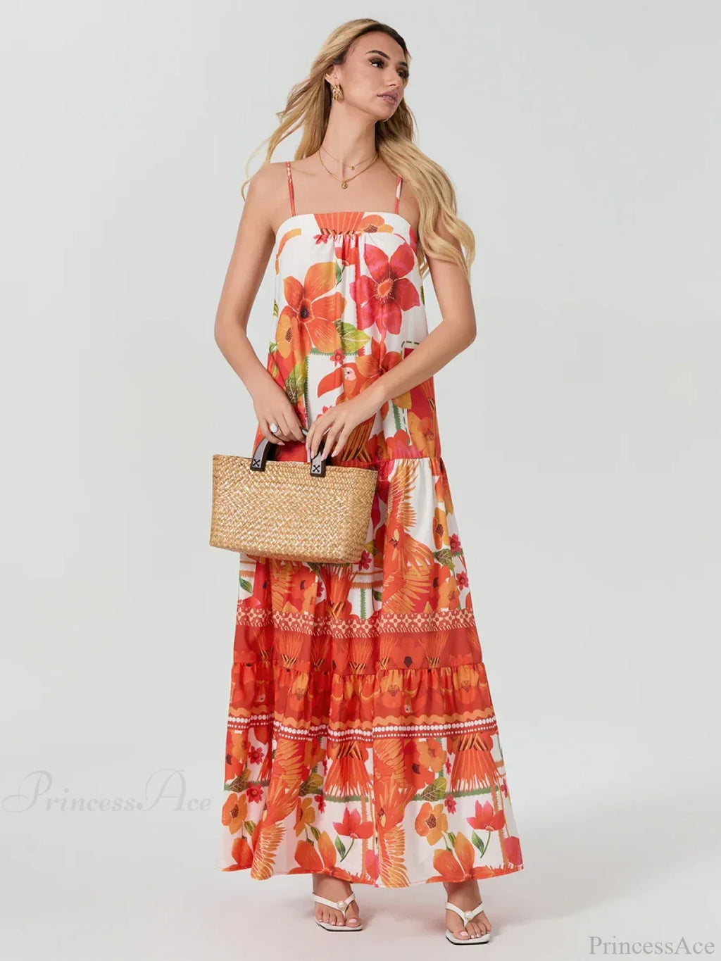 Boho Flowy Leaves Floral Ruched A-Line Dress