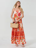Boho Flowy Leaves Floral Ruched A-Line Dress