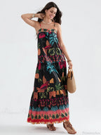 Boho Flowy Leaves Floral Ruched A-Line Dress
