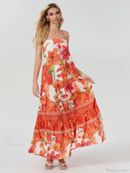 Boho Flowy Leaves Floral Ruched A-Line Dress