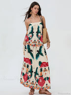 Boho Flowy Leaves Floral Ruched A-Line Dress