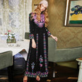 Boho Long Dress Ethnic Floral Embroidery Rayon V-Neck
