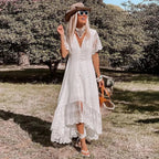 Boho Loose Summer Dress Vintage Deep V Floral Print