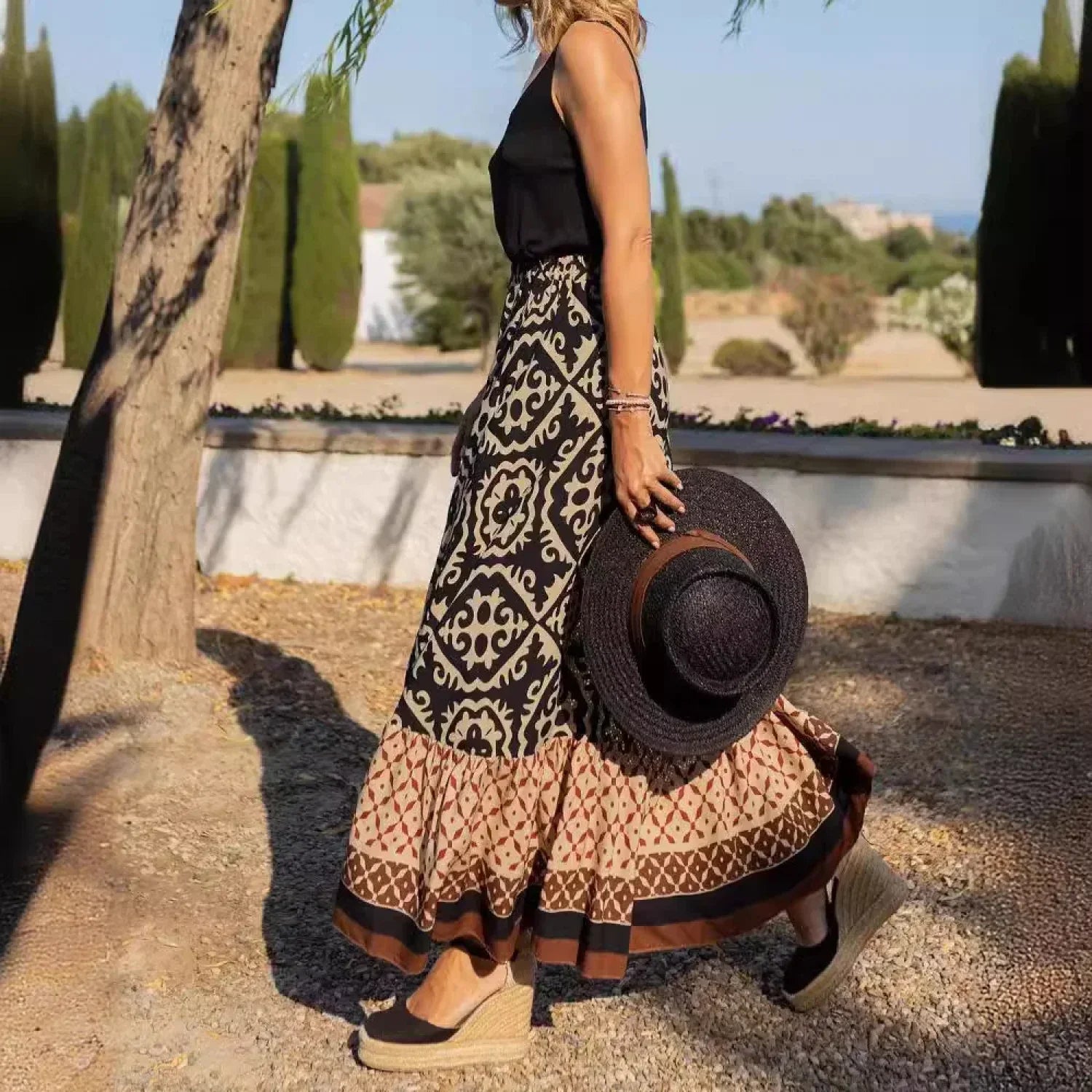 Boho Print High Waist Maxi Skirt Casual Loose Summer