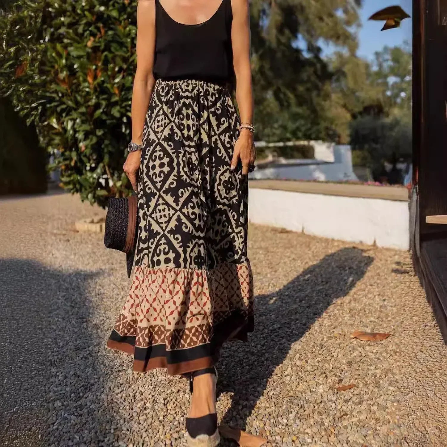 Boho Print High Waist Maxi Skirt Casual Loose Summer