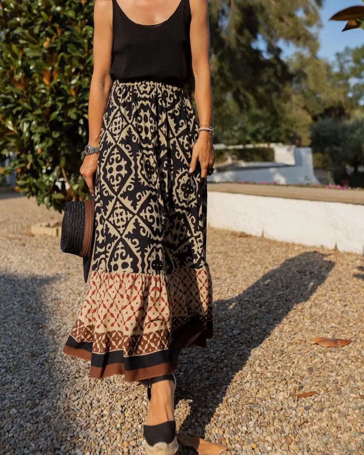 Boho Print High Waist Maxi Skirt Casual Loose Summer