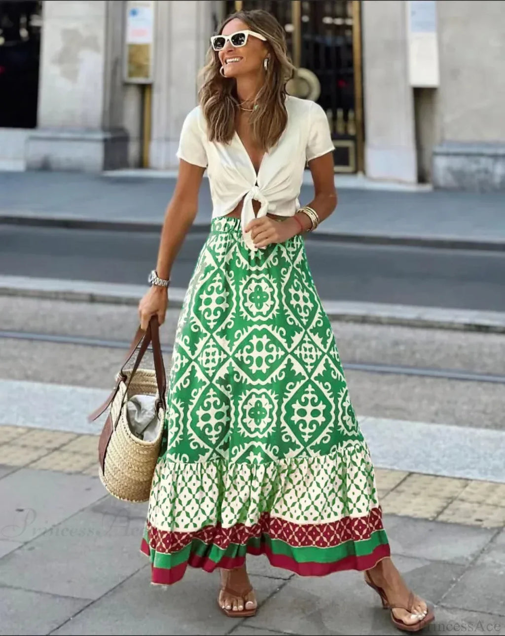 Boho Print High Waist Maxi Skirt Casual Loose Summer