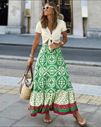 Boho Print High Waist Maxi Skirt Casual Loose Summer