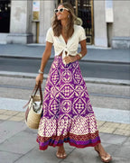 Boho Print High Waist Maxi Skirt Casual Loose Summer