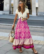 Boho Print High Waist Maxi Skirt Casual Loose Summer