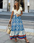 Boho Print High Waist Maxi Skirt Casual Loose Summer
