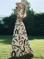 Boho Print Two Piece Square Neck Suit Maxi Dress