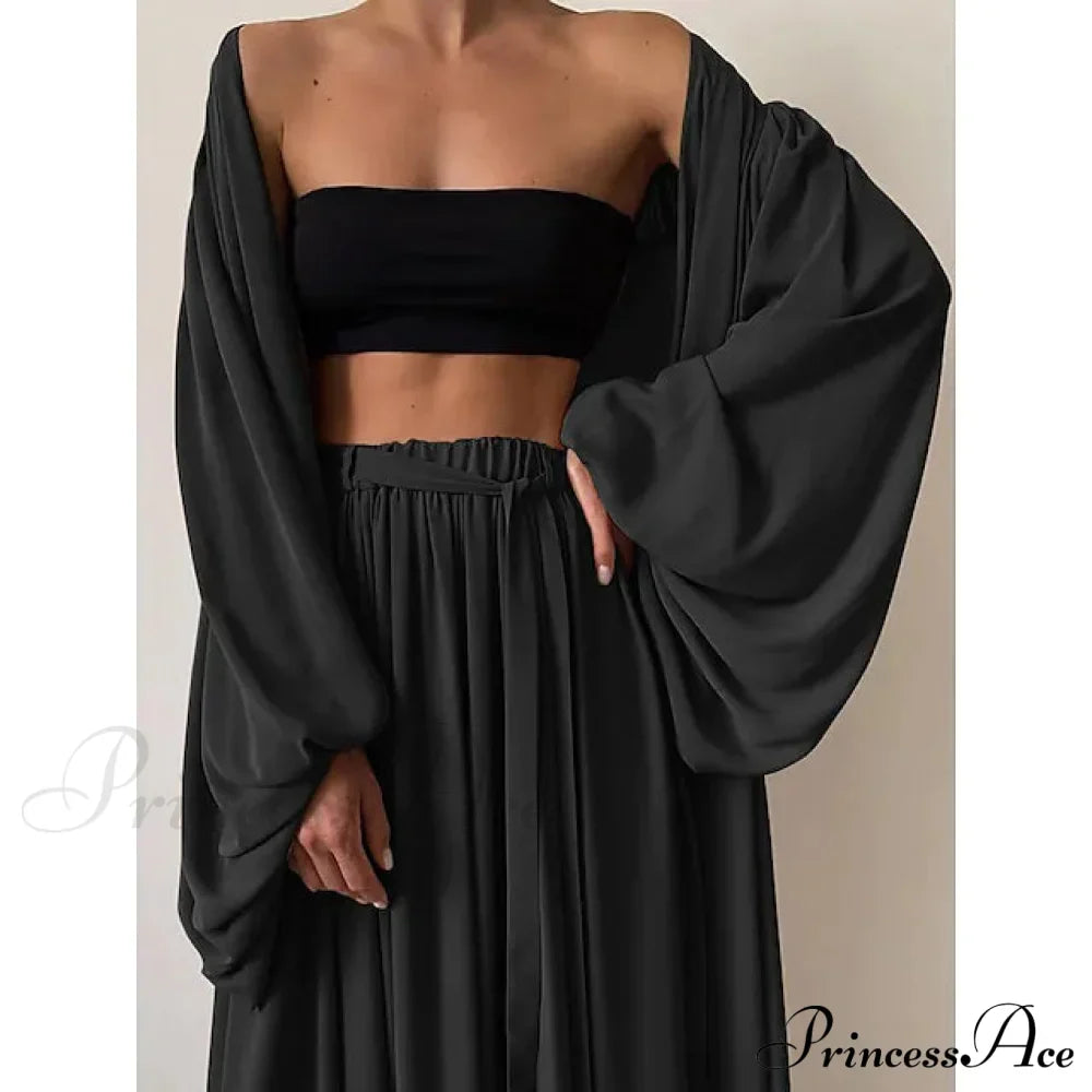 Boho Solid Color Plus Size 3-Piece Set