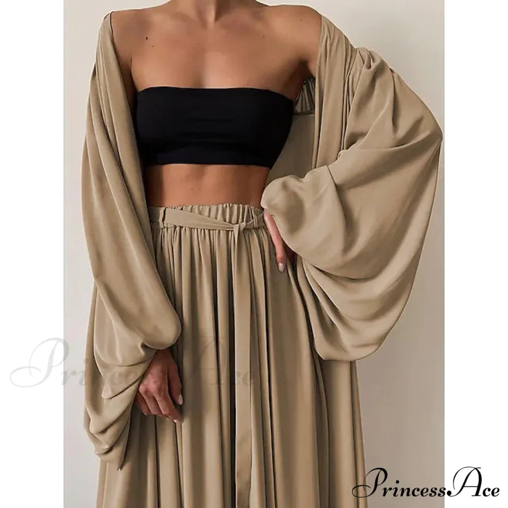 Boho Solid Color Plus Size 3-Piece Set