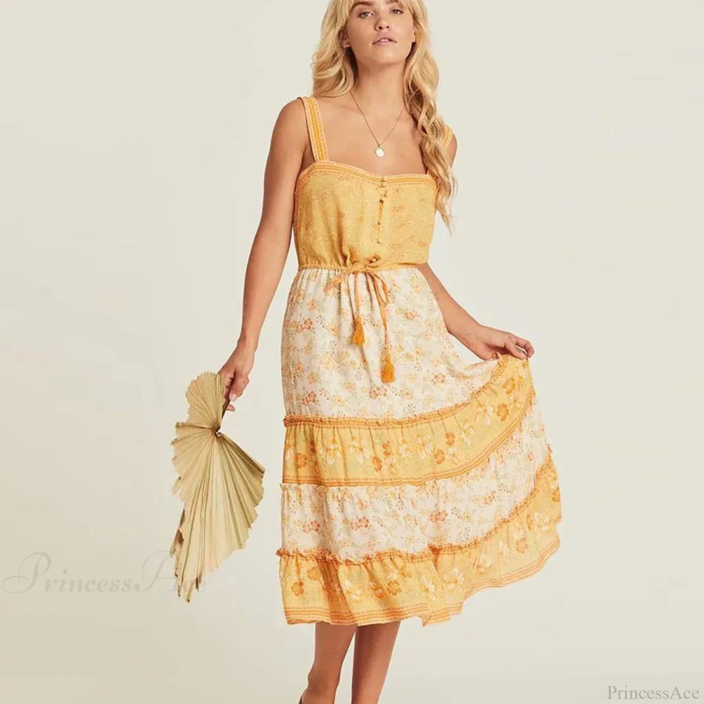 Boho Sundress Sleeveless Strap Rayon Floral Beach Dress